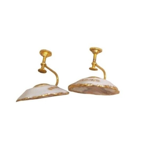 Vintage Signed Limoges France Lady Porcelain Screw Back Earrings Hand Painted - Picture 5 of 7